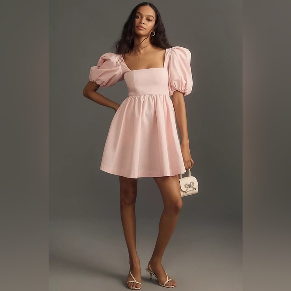 Maeve Puff Sleeve Square Neck Mini Pink Dress NWT Spring Summer Pastel Medium - Picture 3 of 8